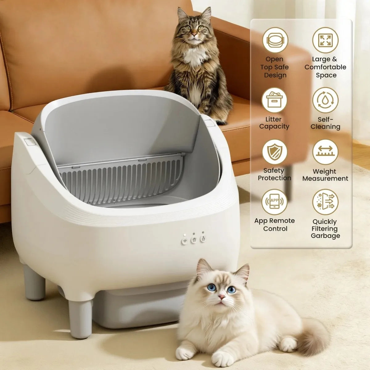 Self Cleaning Litter Box Automatic Litter Box Open-Top Cat Litter Box 95 L Automatic Cat Litter Box Self Cleaning for Multiple Cats