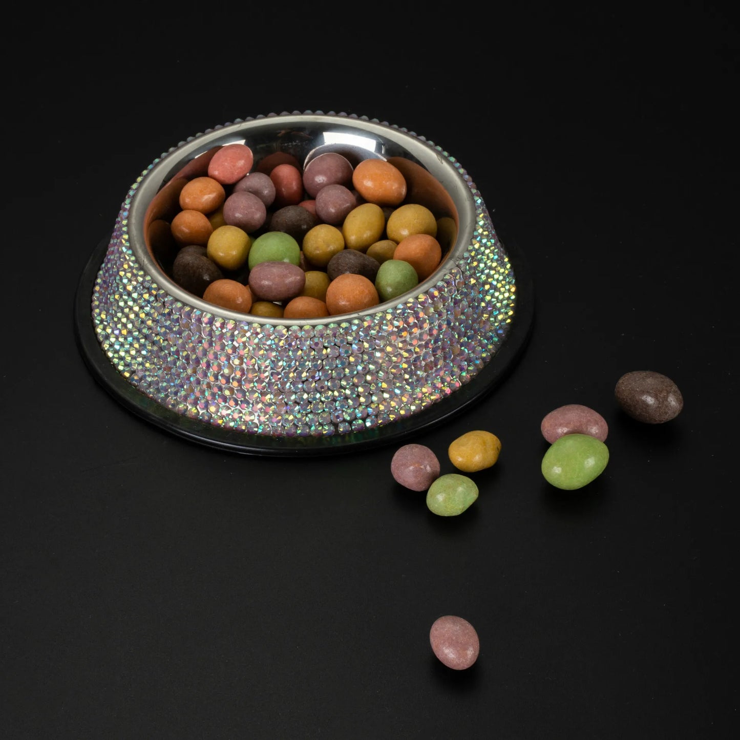 Bling Diamond Stainless Steel Dog Bowl Cat Bowl Pet Drinking Bowl Feeder Sparkling Rhinestone Cat Feeding Bowls 18CM Diameter