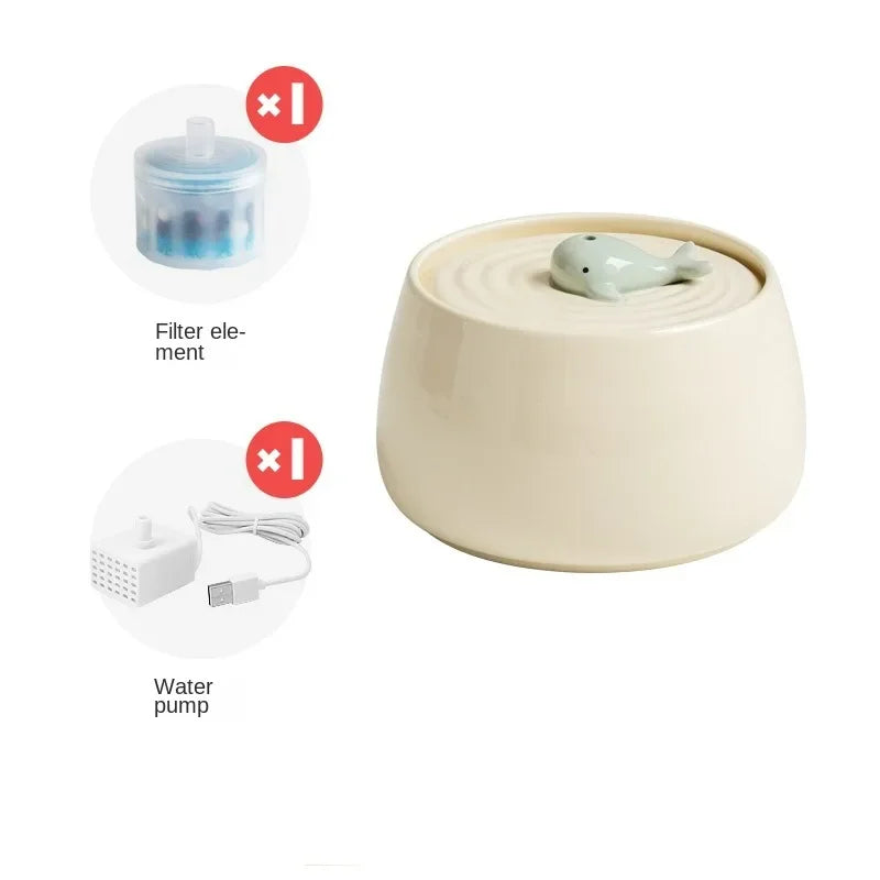 Cat Ceramic Automatic Circulating Filter Water Dispenser Pet Supplies Flow Mute Cat Dog Bowl Live Water Feeder Pet Supplies