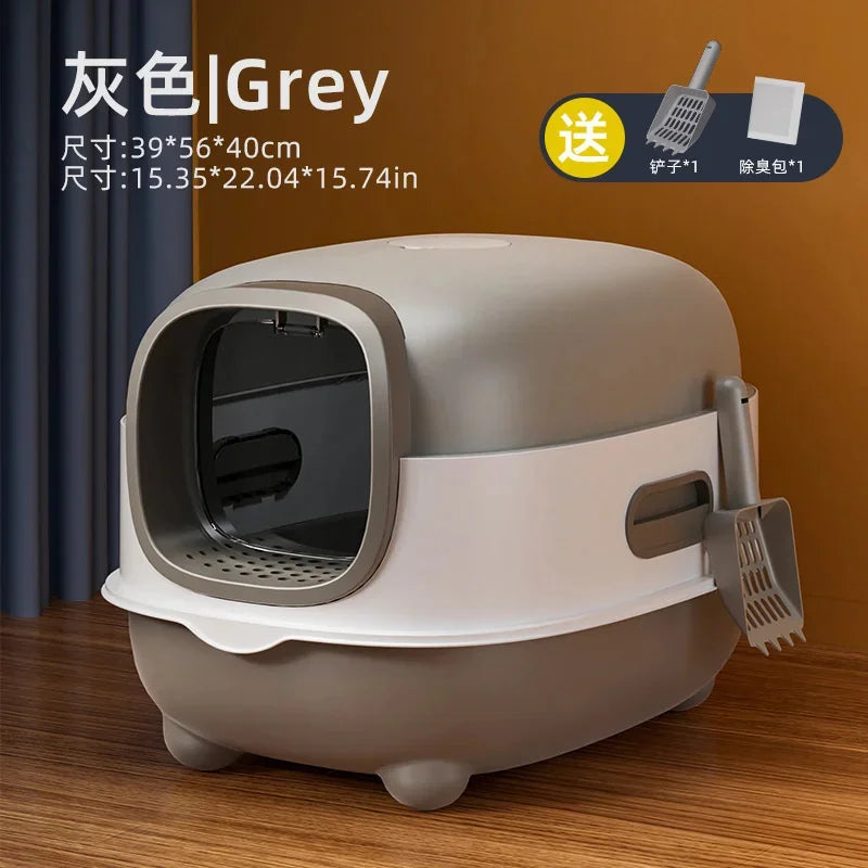 Fully Enclosed Cat Litter Box Large Size Anti Splash Deodorizing Antibacterial Toilet Tray For Indoor Cats Potty Cleaning Use