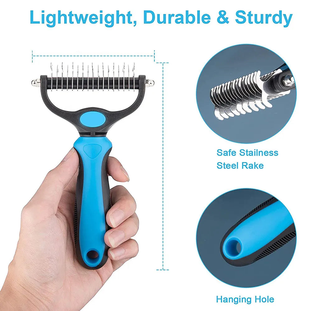 Pet Brush 2-Sided Undercoat Rake for Dogs & Cats Undercoat Rake Dog Brush Shedding Comb Deshedding and Dematting Tools for Dogs