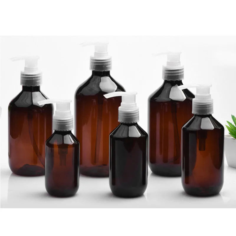 20/50pcs 100ml Green Plastic Bottle With Pump Lid 200ml Amber PET Shampoo Pump Refill Bottle 300ml 500ml Container HZ2311191