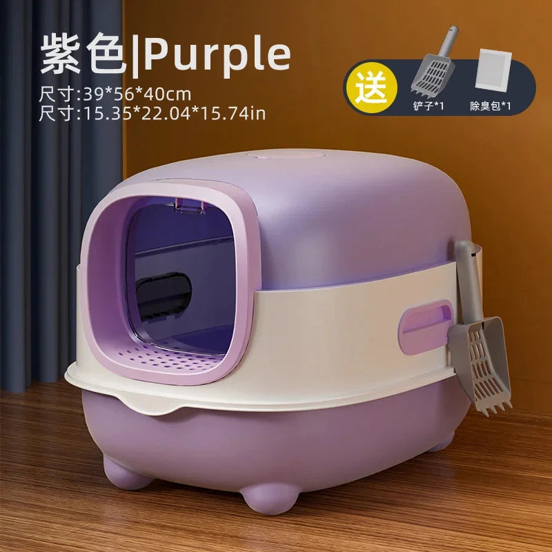 Fully Enclosed Cat Litter Box Large Size Anti Splash Deodorizing Antibacterial Toilet Tray For Indoor Cats Potty Cleaning Use