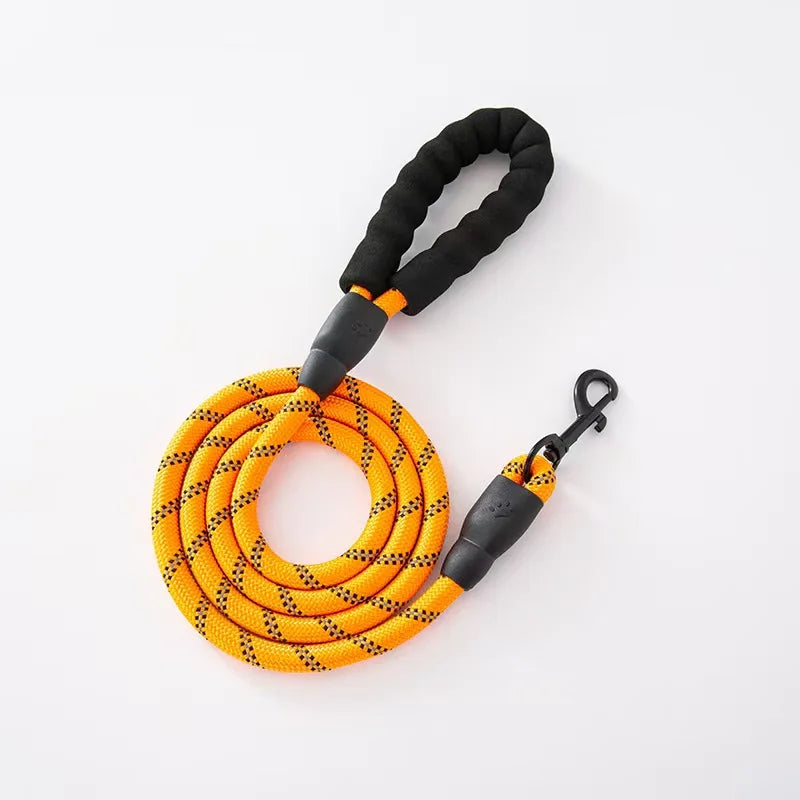 A reflective pet dog leash with a comfortable soft-padded handle - a leash for pet dogs - enhances safety and control