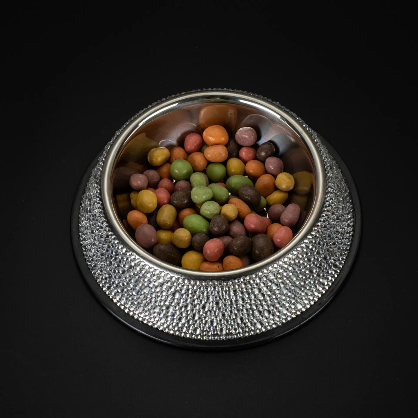 Bling Diamond Stainless Steel Dog Bowl Cat Bowl Pet Drinking Bowl Feeder Sparkling Rhinestone Cat Feeding Bowls 18CM Diameter