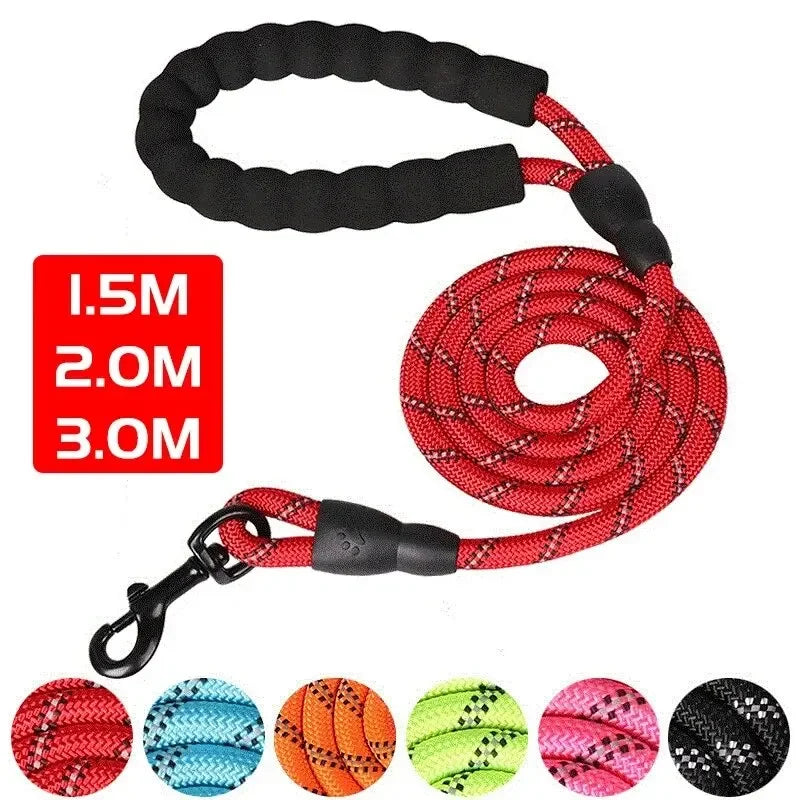 A reflective pet dog leash with a comfortable soft-padded handle - a leash for pet dogs - enhances safety and control