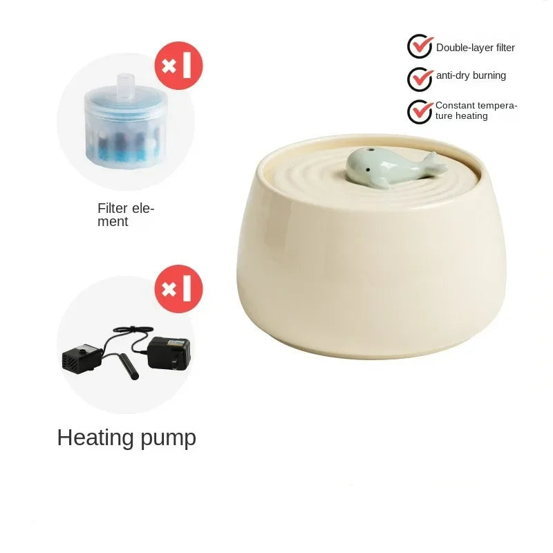 Cat Ceramic Automatic Circulating Filter Water Dispenser Pet Supplies Flow Mute Cat Dog Bowl Live Water Feeder Pet Supplies