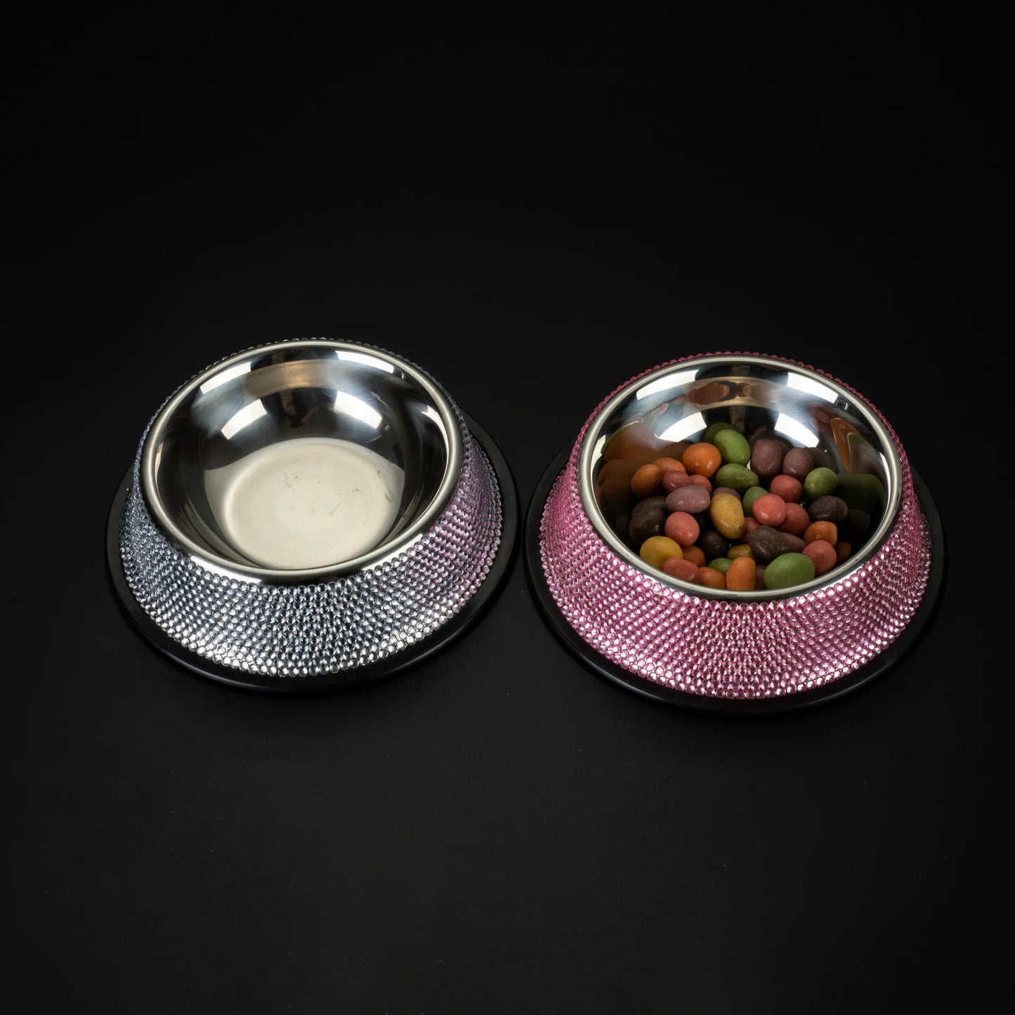 Bling Diamond Stainless Steel Dog Bowl Cat Bowl Pet Drinking Bowl Feeder Sparkling Rhinestone Cat Feeding Bowls 18CM Diameter