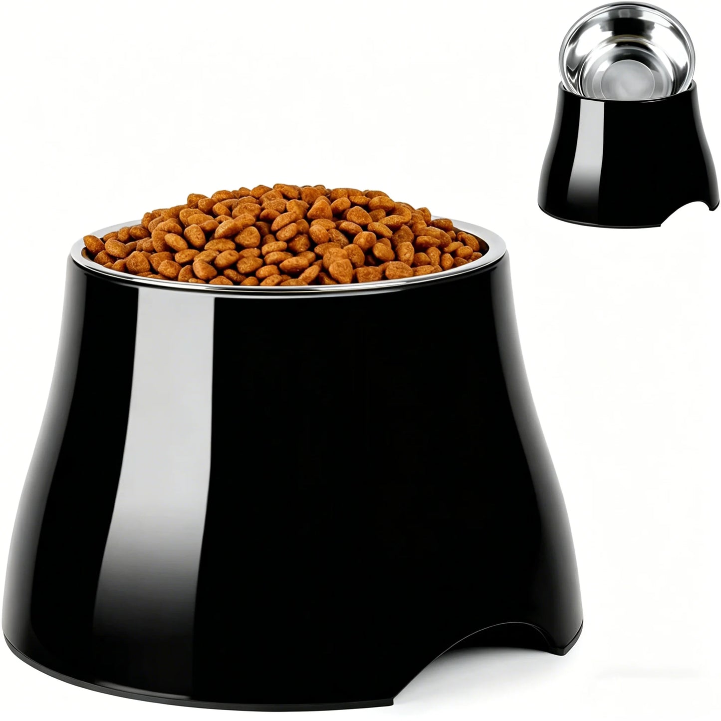 Non Slip Single Dog Bowl with Stainless Steel Inner, Raised Bowls for Smll Medium Large Dogs Spaniel Dogs Long Ear High Capacity