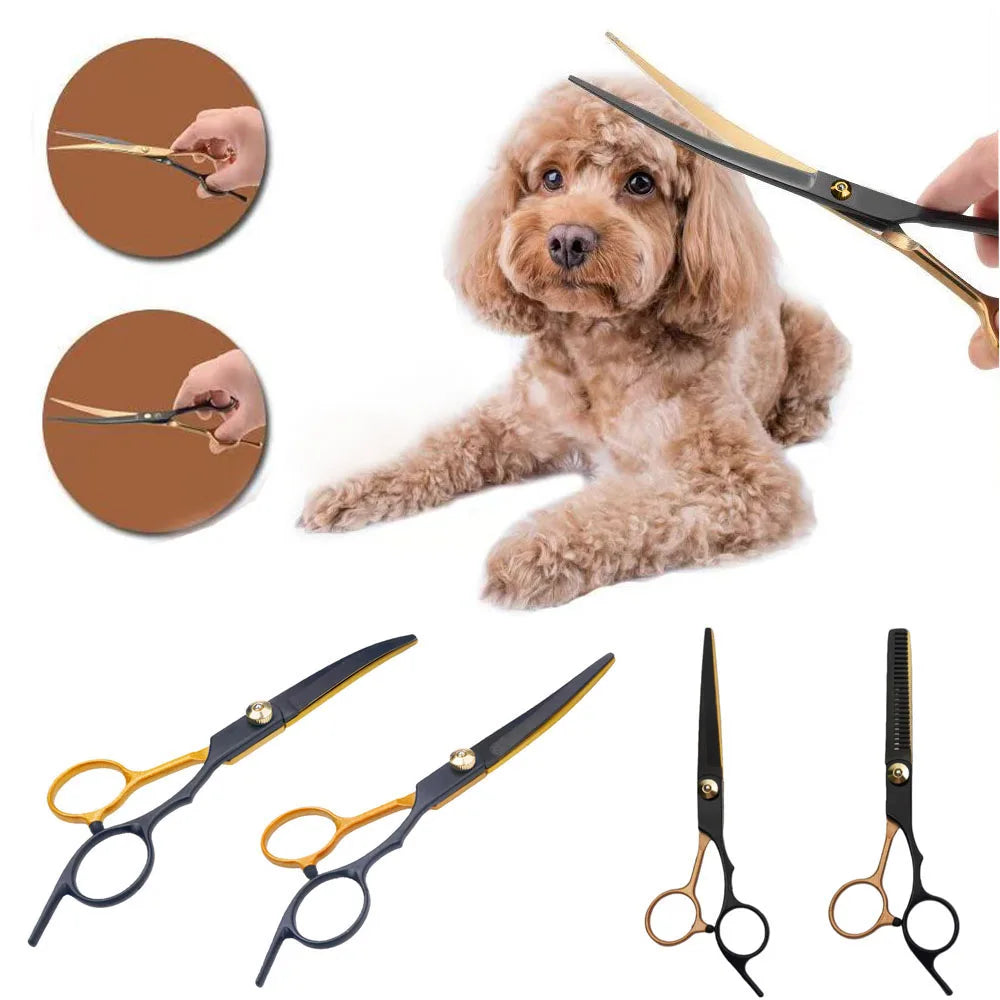 Stainless Steel Pet Scissors Useful Curved Scissors Dog Grooming Tools Dog Hair Cutting Scissors Pet Supplies Safety Pet Shears