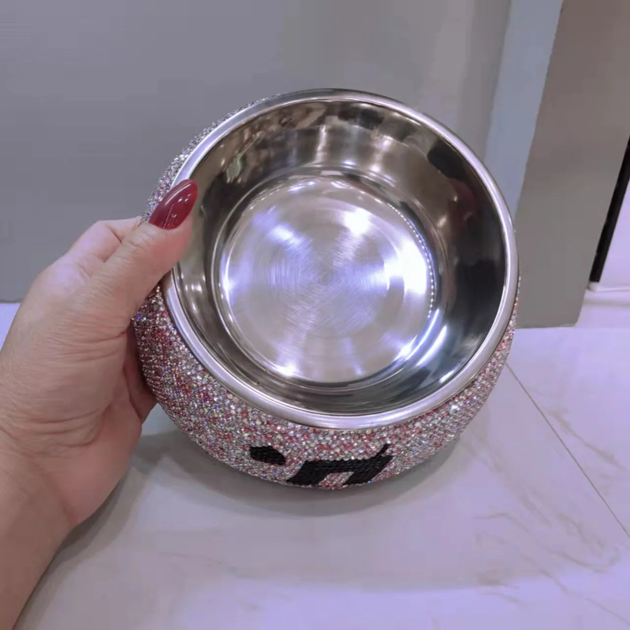Stainless Steel Dog Bowl Pet Bowls Food Water Feeder Sparkling Rhinestone Pet Supplies Removable Pet Food Bowl