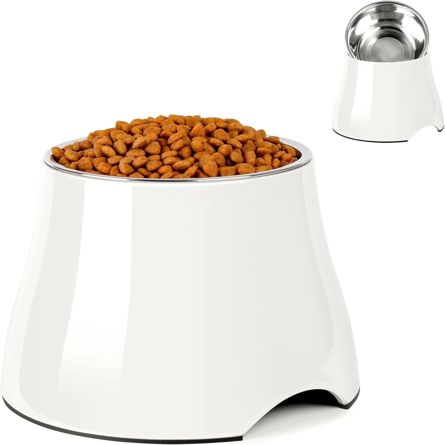 Non Slip Single Dog Bowl with Stainless Steel Inner, Raised Bowls for Smll Medium Large Dogs Spaniel Dogs Long Ear High Capacity