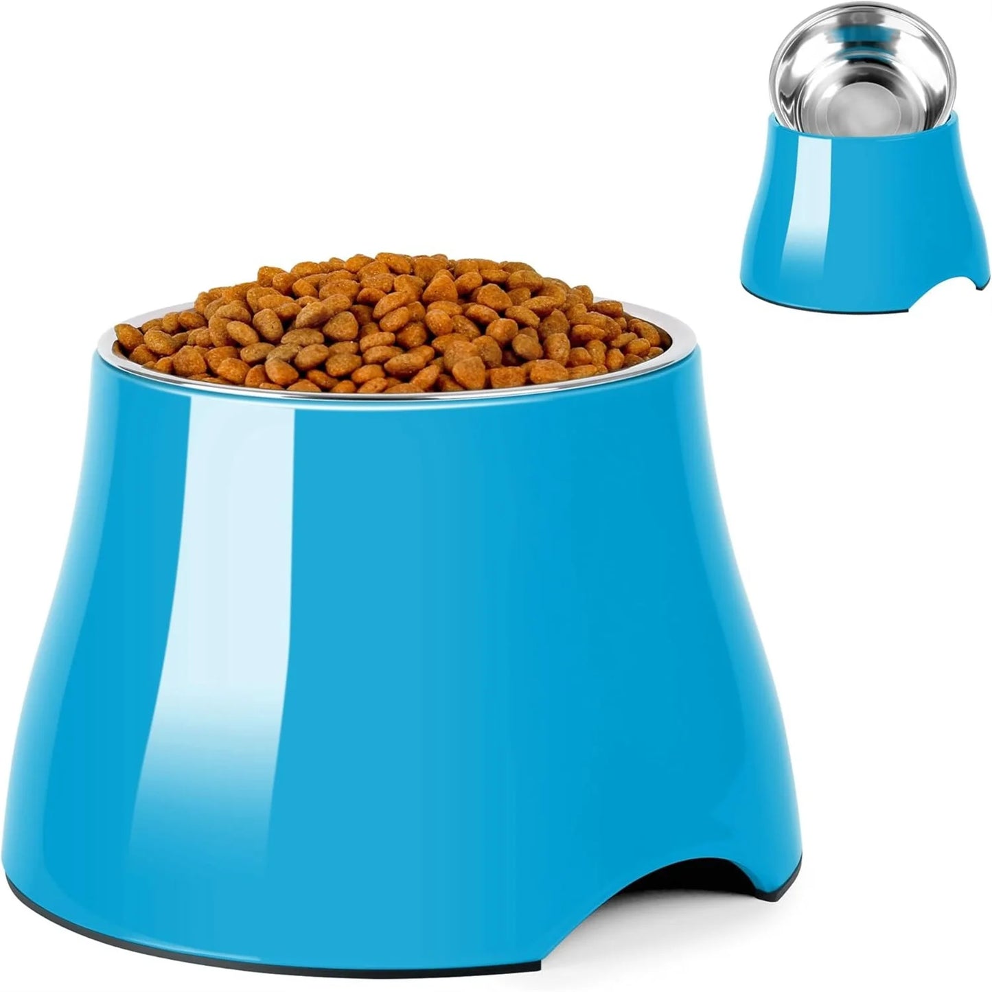 Non Slip Single Dog Bowl with Stainless Steel Inner, Raised Bowls for Smll Medium Large Dogs Spaniel Dogs Long Ear High Capacity