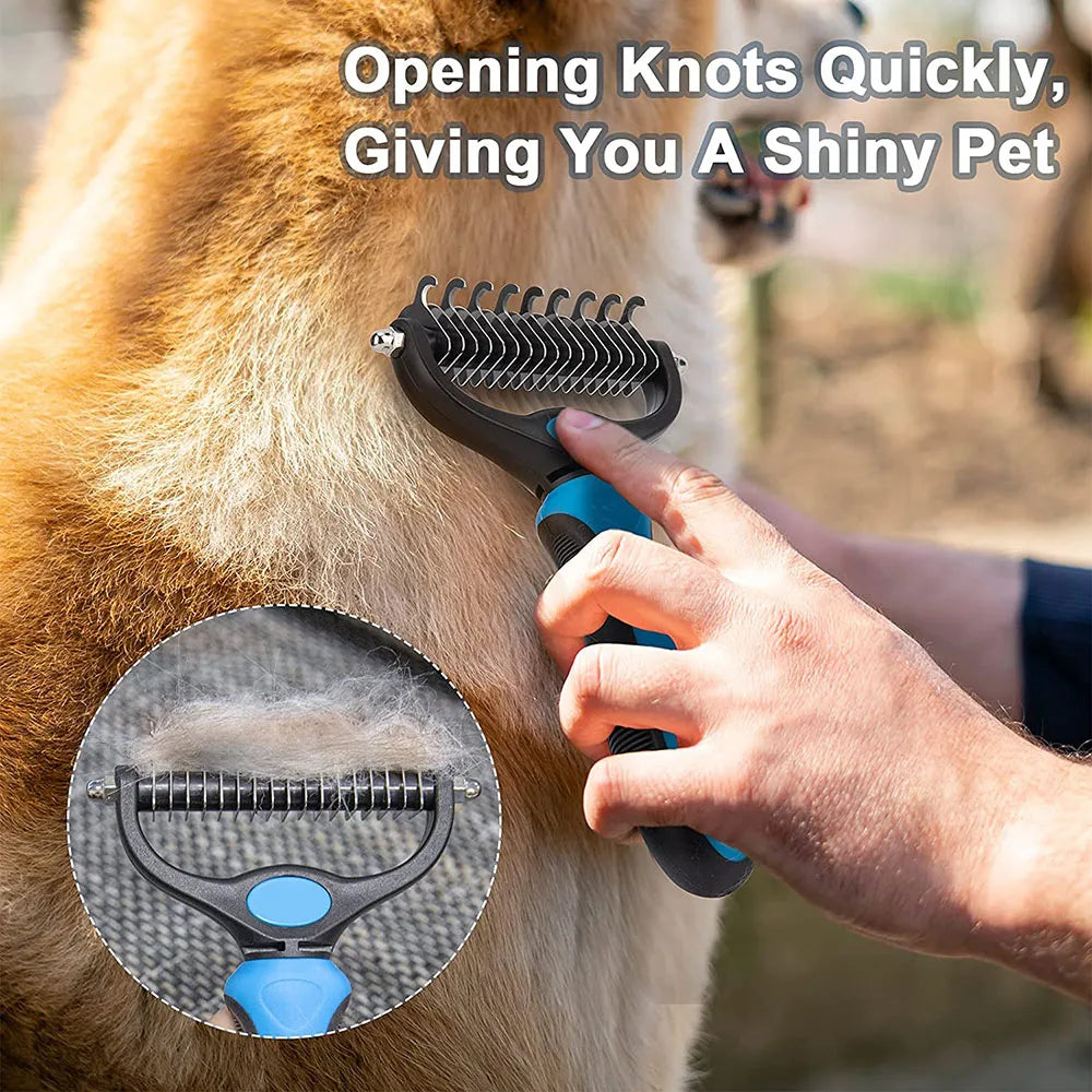 Pet Brush 2-Sided Undercoat Rake for Dogs & Cats Undercoat Rake Dog Brush Shedding Comb Deshedding and Dematting Tools for Dogs
