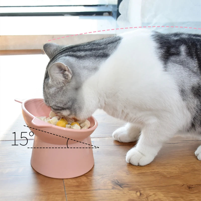N Hot Cat Bowl High Foot Dog Bowl 45°Neck Protector Cat Pet Food Water Bowl Pet Feeding Cup Pet Feeder Bow