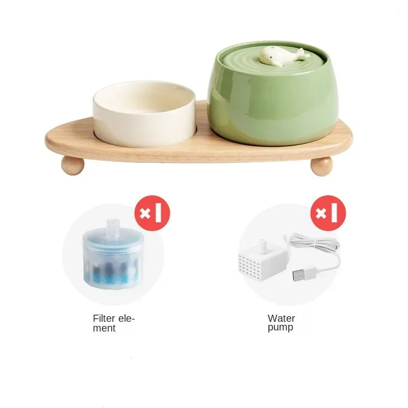 Cat Ceramic Automatic Circulating Filter Water Dispenser Pet Supplies Flow Mute Cat Dog Bowl Live Water Feeder Pet Supplies