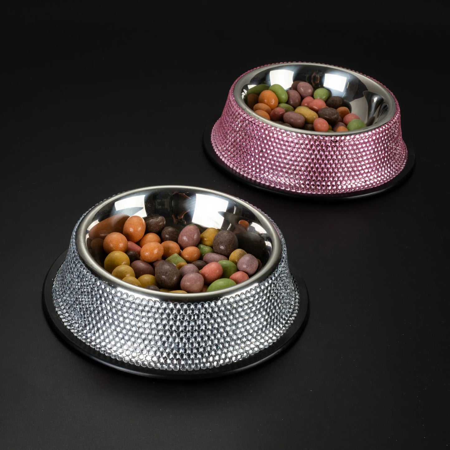 Bling Diamond Stainless Steel Dog Bowl Cat Bowl Pet Drinking Bowl Feeder Sparkling Rhinestone Cat Feeding Bowls 18CM Diameter