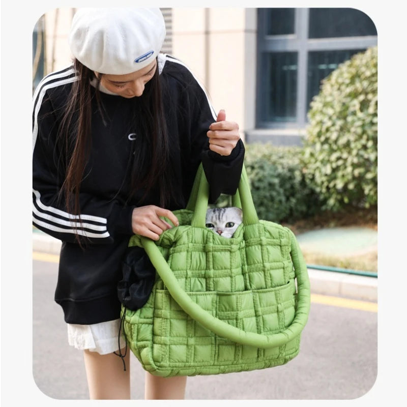 Fashionable Pet Carrier Puff Fabric Cat Bag with Head Out Breathable for Small Dogs Travel Portable Cat Puppy Sling Carrier Bag