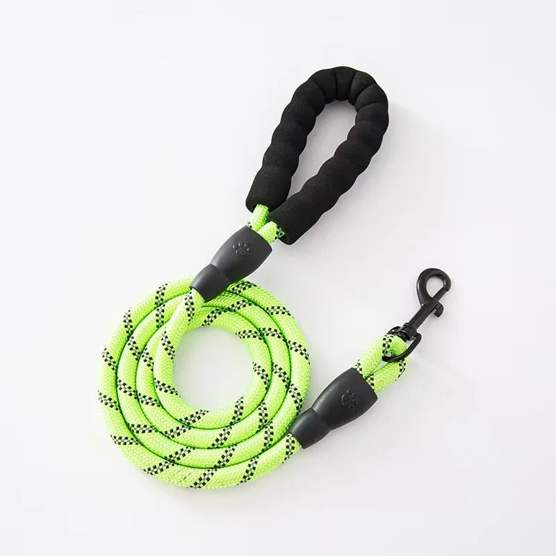 A reflective pet dog leash with a comfortable soft-padded handle - a leash for pet dogs - enhances safety and control