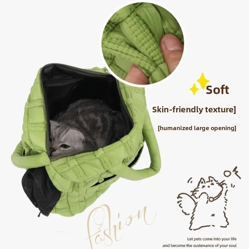 Fashionable Pet Carrier Puff Fabric Cat Bag with Head Out Breathable for Small Dogs Travel Portable Cat Puppy Sling Carrier Bag