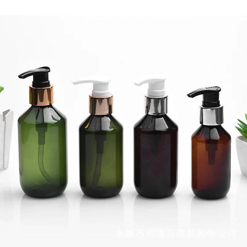 20/50pcs 100ml Green Plastic Bottle With Pump Lid 200ml Amber PET Shampoo Pump Refill Bottle 300ml 500ml Container HZ2311191
