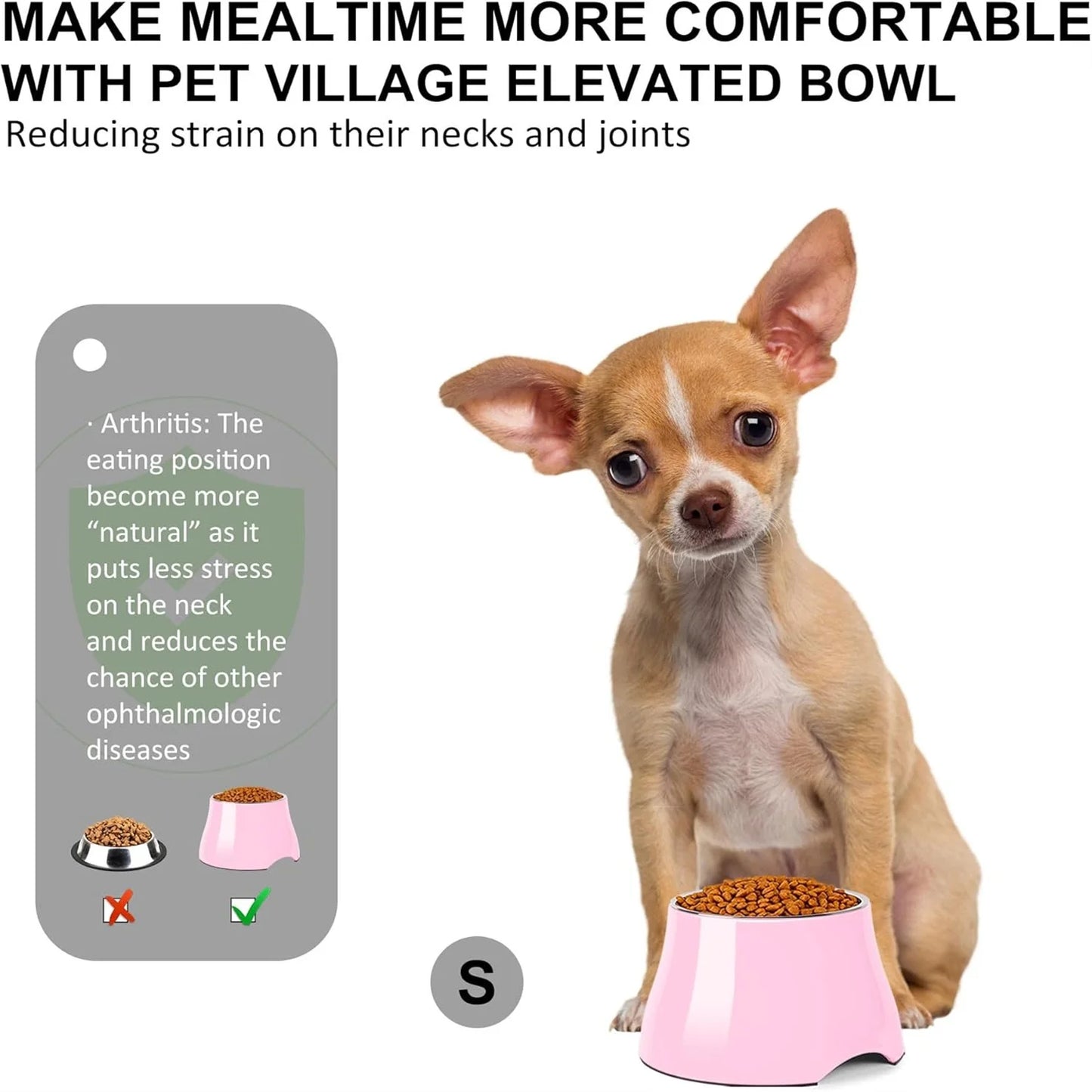 Non Slip Single Dog Bowl with Stainless Steel Inner, Raised Bowls for Smll Medium Large Dogs Spaniel Dogs Long Ear High Capacity