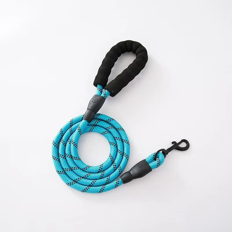 A reflective pet dog leash with a comfortable soft-padded handle - a leash for pet dogs - enhances safety and control
