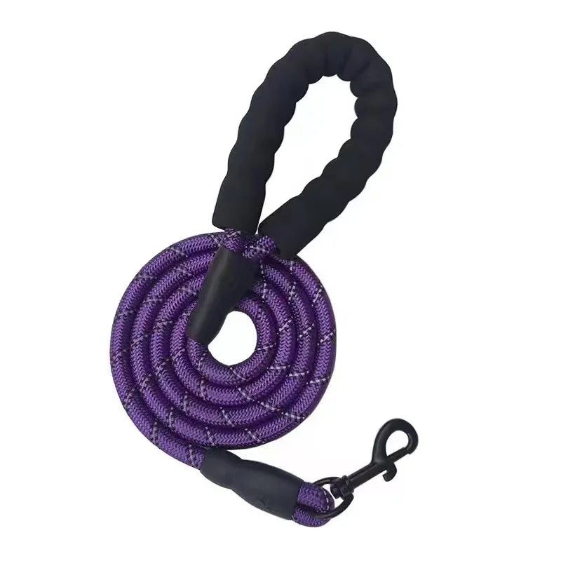 A reflective pet dog leash with a comfortable soft-padded handle - a leash for pet dogs - enhances safety and control