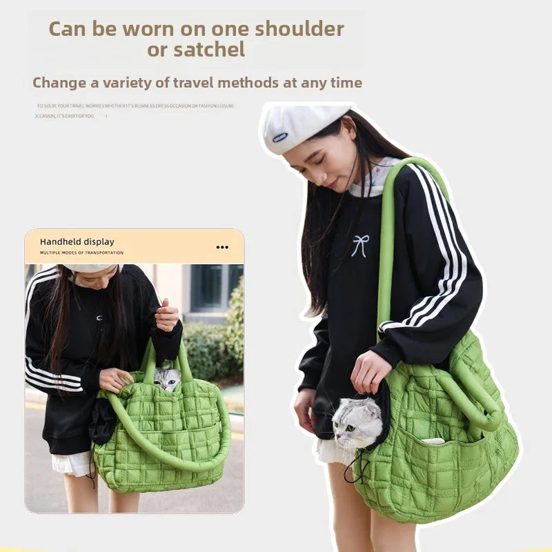 Fashionable Pet Carrier Puff Fabric Cat Bag with Head Out Breathable for Small Dogs Travel Portable Cat Puppy Sling Carrier Bag