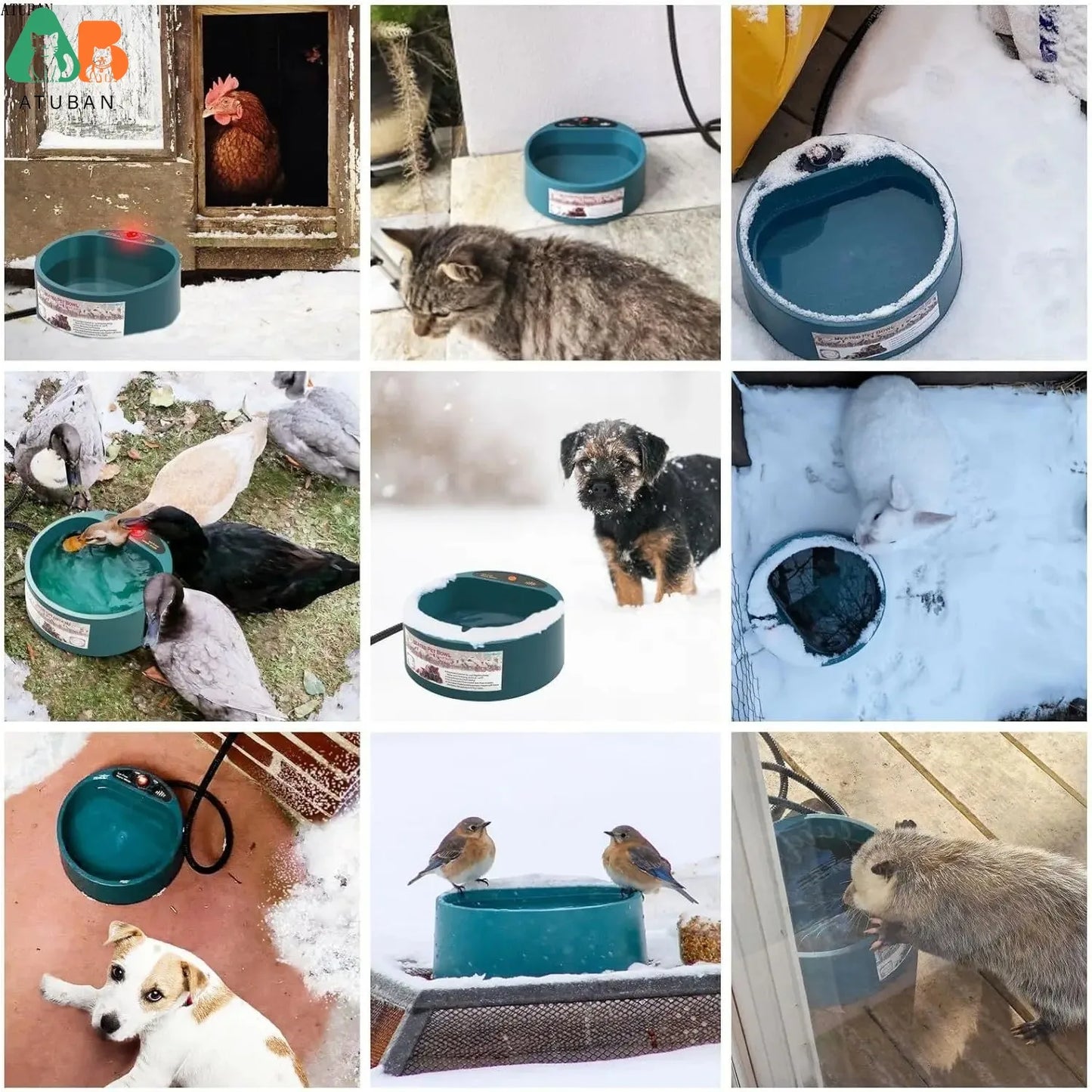 ATUBAN Heated Dog Bowl 2.2L Intellectual Heated Pet Water Bowl for Dogs, Cats, Chickens, Squirrels,Winter Bird Bath Thermal-Bowl
