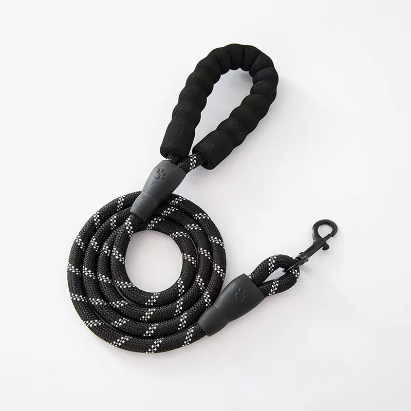 A reflective pet dog leash with a comfortable soft-padded handle - a leash for pet dogs - enhances safety and control