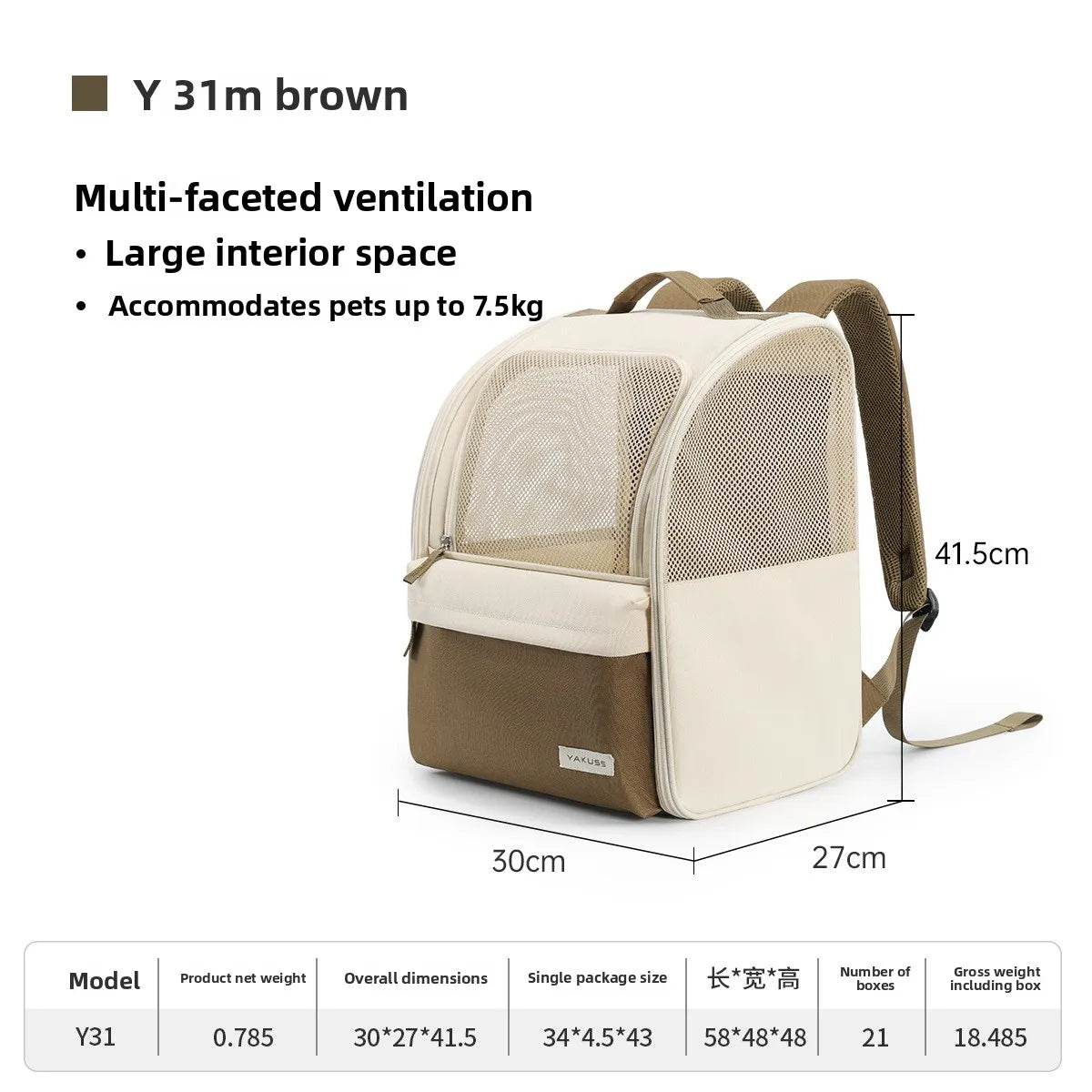Large Capacity Pet Carrier Backpack Breathable Cat Dog Bag for All Seasons Travel
