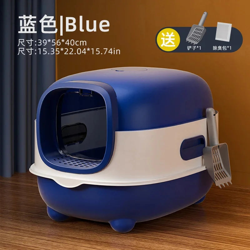 Fully Enclosed Cat Litter Box Large Size Anti Splash Deodorizing Antibacterial Toilet Tray For Indoor Cats Potty Cleaning Use