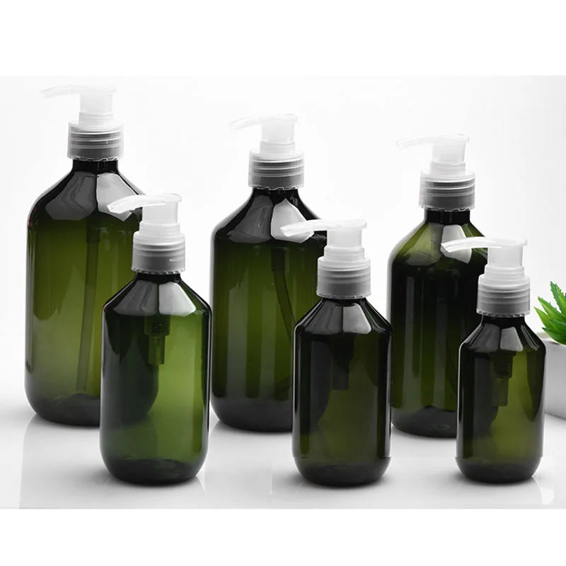 20/50pcs 100ml Green Plastic Bottle With Pump Lid 200ml Amber PET Shampoo Pump Refill Bottle 300ml 500ml Container HZ2311191