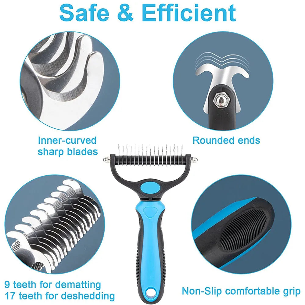 Pet Brush 2-Sided Undercoat Rake for Dogs & Cats Undercoat Rake Dog Brush Shedding Comb Deshedding and Dematting Tools for Dogs