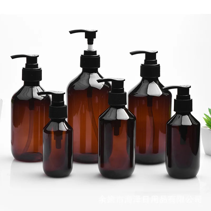 20/50pcs 100ml Green Plastic Bottle With Pump Lid 200ml Amber PET Shampoo Pump Refill Bottle 300ml 500ml Container HZ2311191