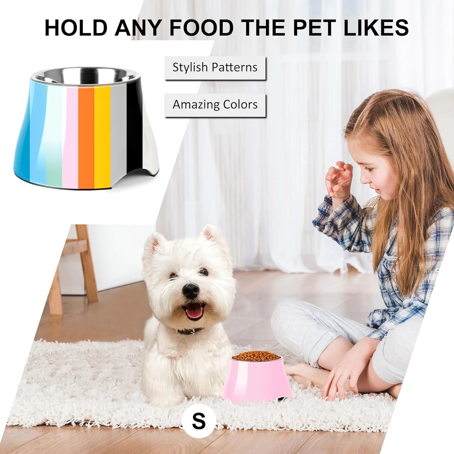 Non Slip Single Dog Bowl with Stainless Steel Inner, Raised Bowls for Smll Medium Large Dogs Spaniel Dogs Long Ear High Capacity